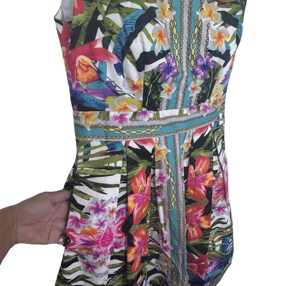 MAGGY LONDON Sleeveless Fit & Flare Short Dress Multicolor Floral Tropical Sz 4 - Picture 4 of 11